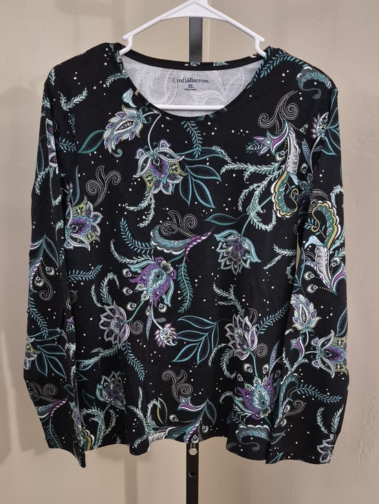 croft & barrow Tops - croft & barrow Black Long-Sleeve Floral Paisley Top